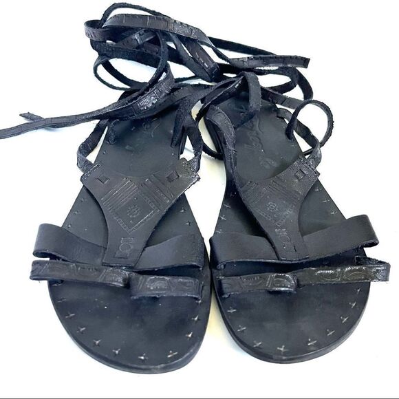 Free People Lace Up Gladiator Leather Sandals Black Size 38 - Picture 5 of 13